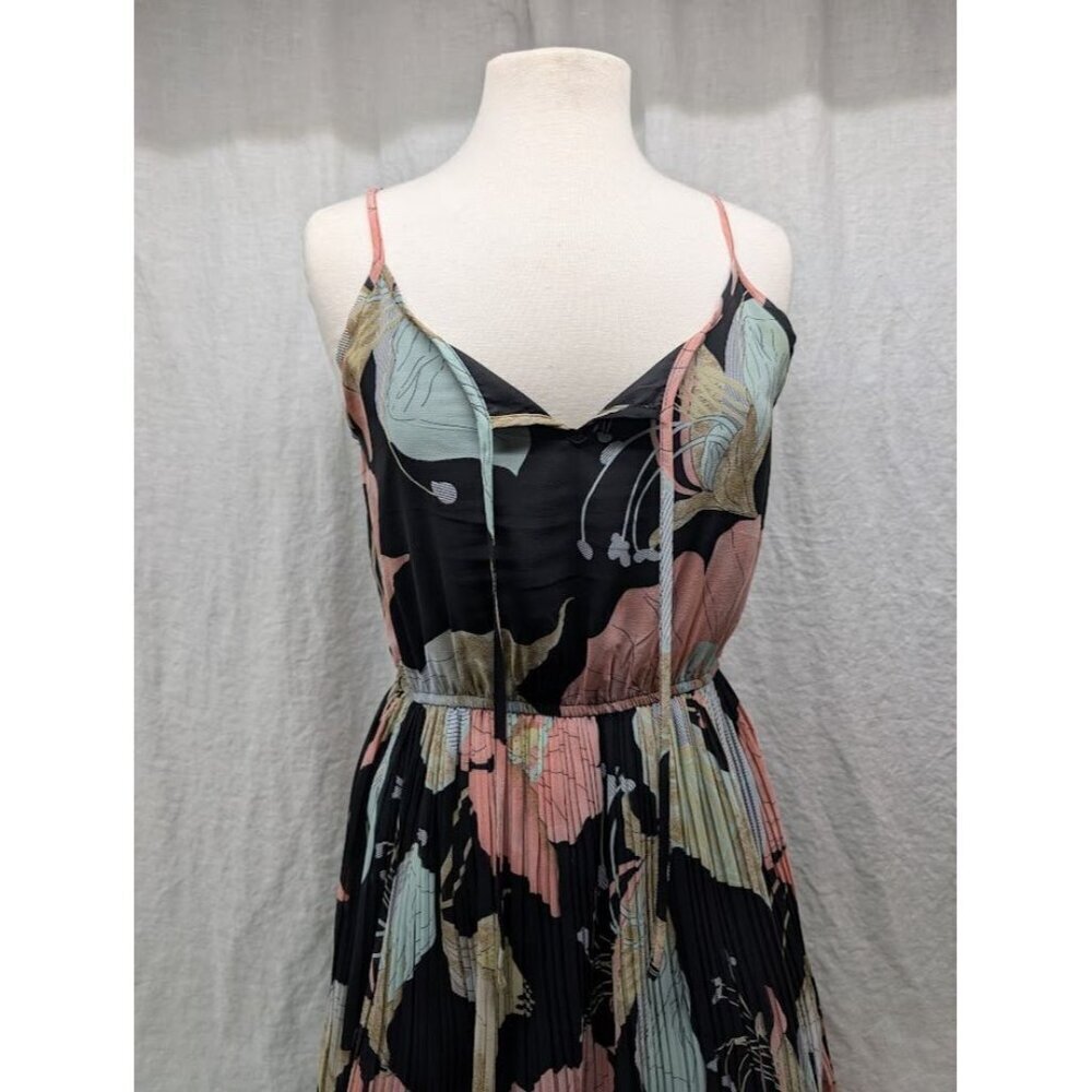Yumi women's size 2/4 floral tank dress with mid length pleaded skirt black S10 - Picture 9 of 9